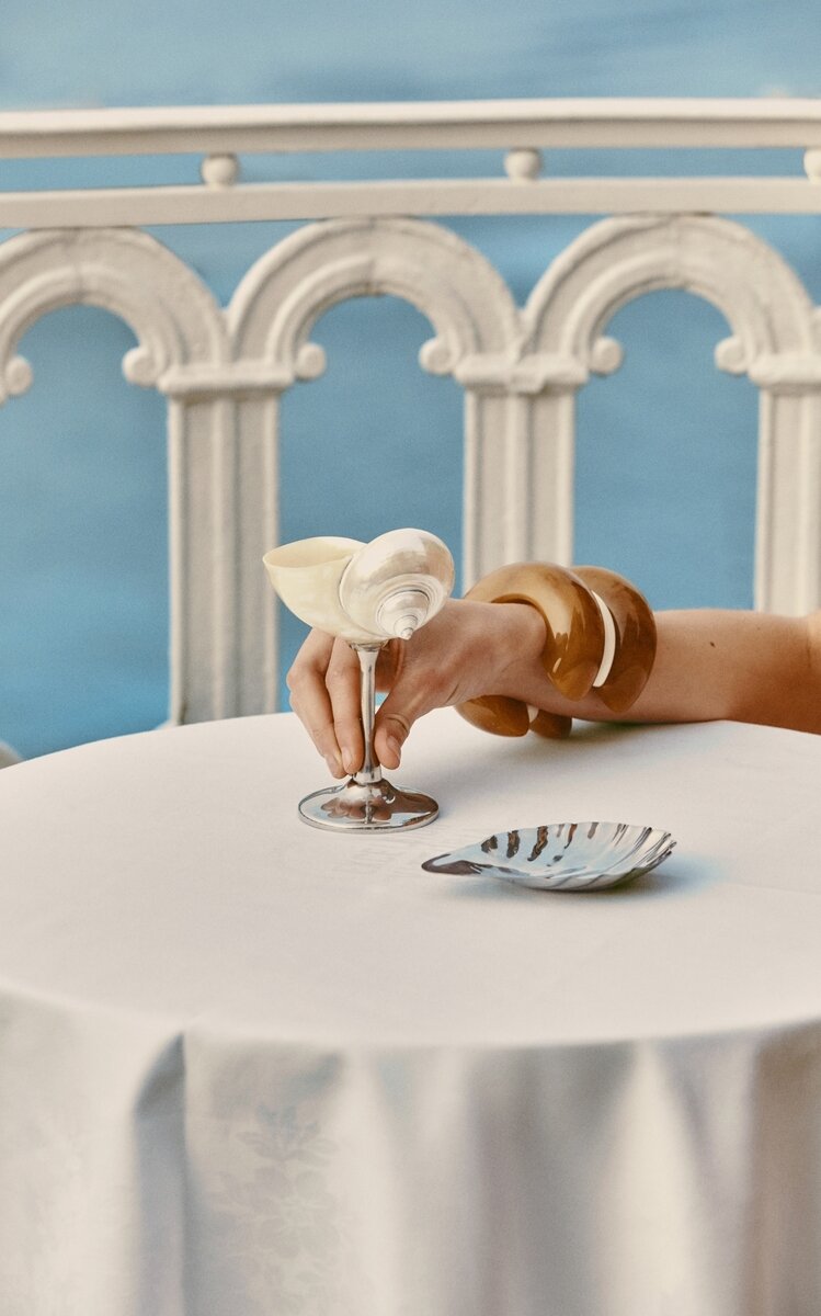 shell stemmed cocktail glass